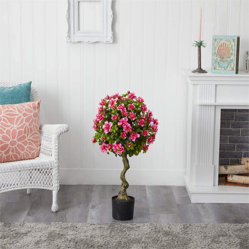 Nearly Natural 3ft Azalea Artificial Topiary Tree in Pink