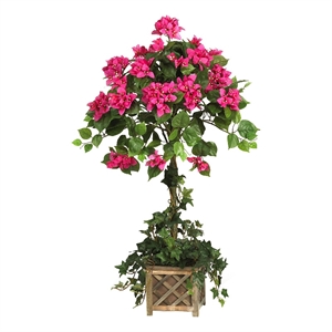 Nearly Natural 34&quot Artificial Bougainvillea Topiary with Wood Box in Pink