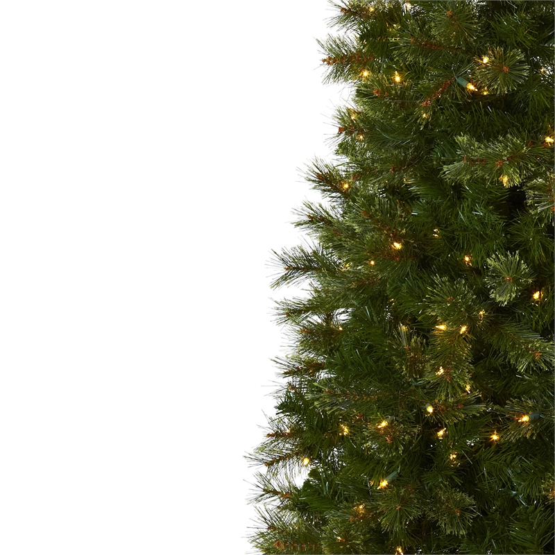 Nearly Natural 7.5ft Cashmere Slim Green Christmas Tree with Clear Lights