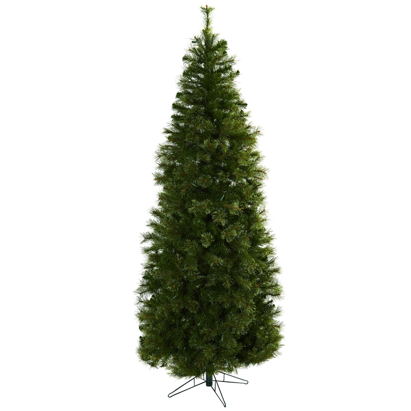 Nearly Natural 7.5ft Cashmere Slim Green Christmas Tree with Clear Lights