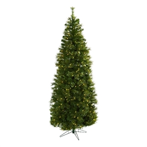 Nearly Natural 7.5ft Cashmere Slim Green Christmas Tree with Clear Lights
