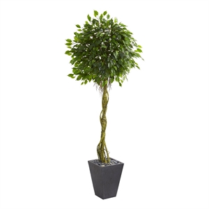 Nearly Natural 6ft Ficus Tree in Slate Planter UV Resistant (Indoor/Outdoor)