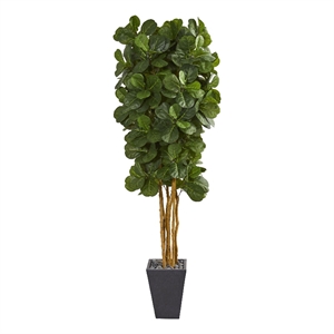 Nearly Natural Fiddle Leaf Artificial Tree in Slate Planter in Green