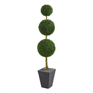 Nearly Natural 6ft Triple Ball UV Resistant Boxwood Tree in Slate Planter