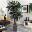 Nearly Natural 6ft Double Sago Palm Artificial Tree Slate Finished Planter