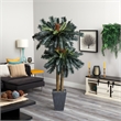 Nearly Natural 6ft Double Sago Palm Artificial Tree Slate Finished Planter