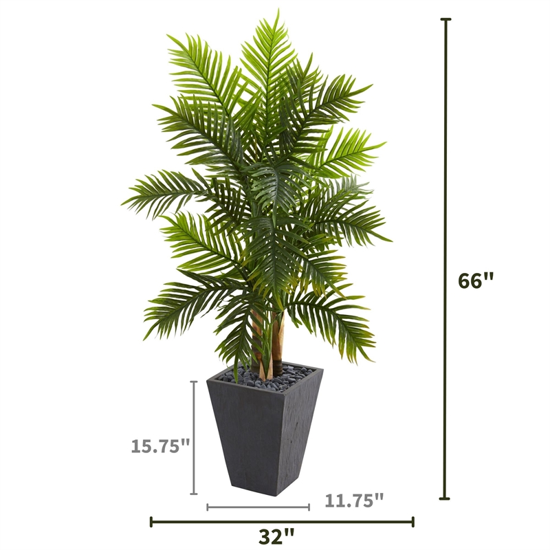 Nearly Natural 5.5ft Areca Palm Artificial Tree in Slate Finished Planter