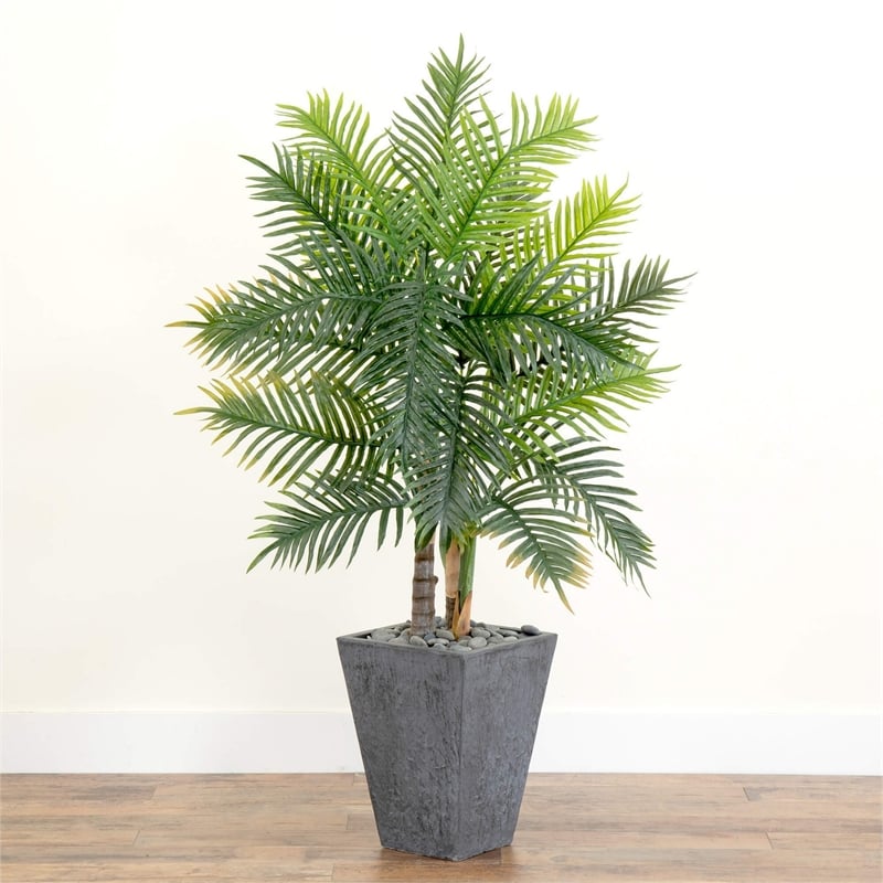 Nearly Natural 5.5ft Areca Palm Artificial Tree in Slate Finished Planter