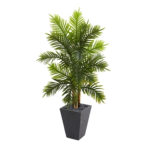 Nearly Natural 5.5ft Areca Palm Artificial Tree in Slate Finished Planter