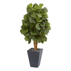 Nearly Natural 5.5ft Fiddle Leaf Artificial Tree in Slate Planter in Green