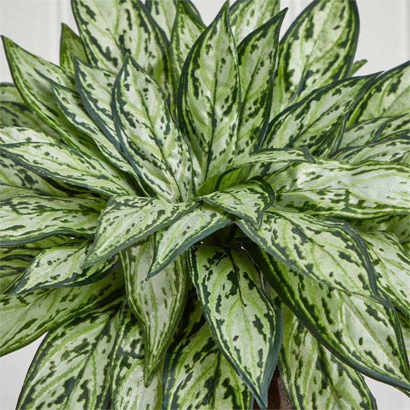 Nearly Natural Triple Silver Queen with Hexagon Vase Silk Plant in Green