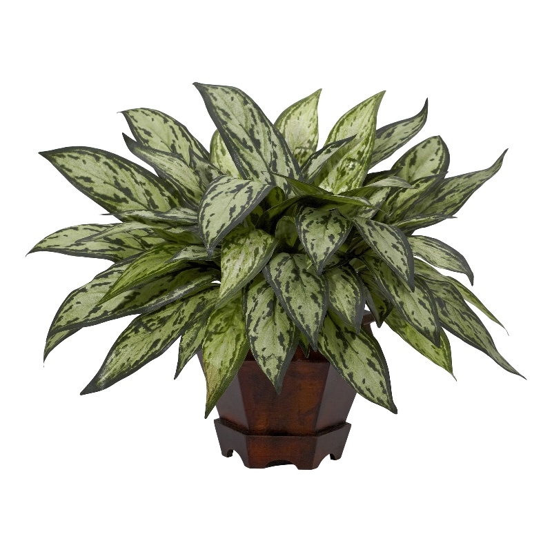 Nearly Natural Triple Silver Queen with Hexagon Vase Silk Plant in Green