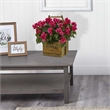 Nearly Natural Bougainvillea Flowering Plant in Rustic Wood Planter in Pink