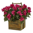 Nearly Natural Bougainvillea Flowering Plant in Rustic Wood Planter in Pink