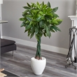 Nearly Natural 5ft Money Artificial Tree in White Oval Planter (Real Touch