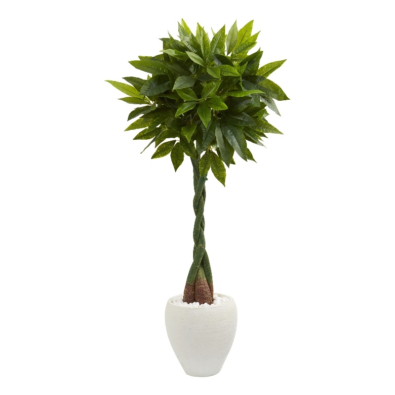 Nearly Natural 5ft Money Artificial Tree in White Oval Planter (Real Touch
