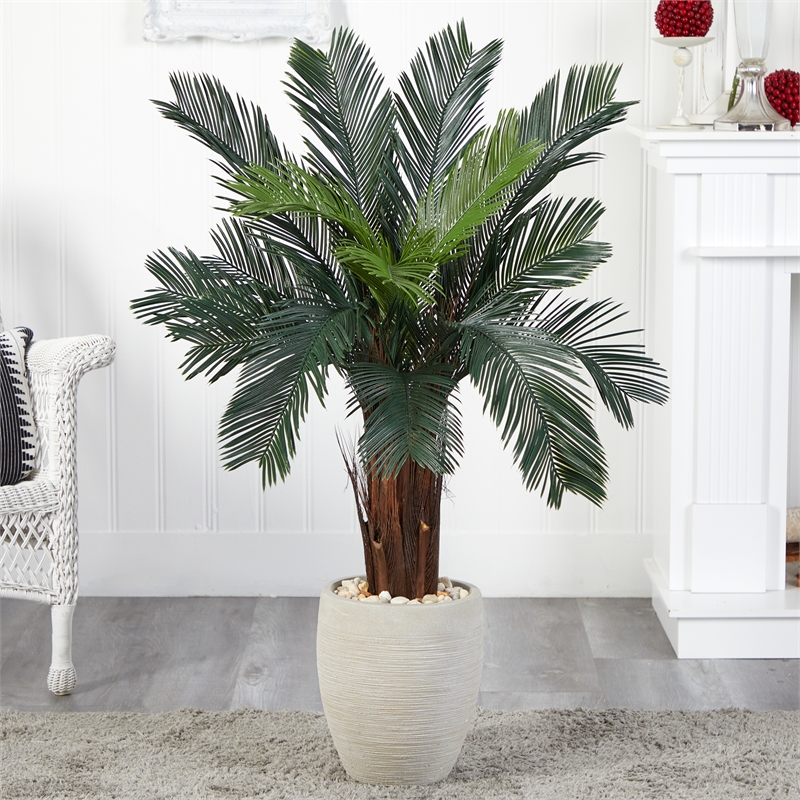 Nearly Natural 4.5ft Cycas Artificial Tree in Oval Planter UV Resistant