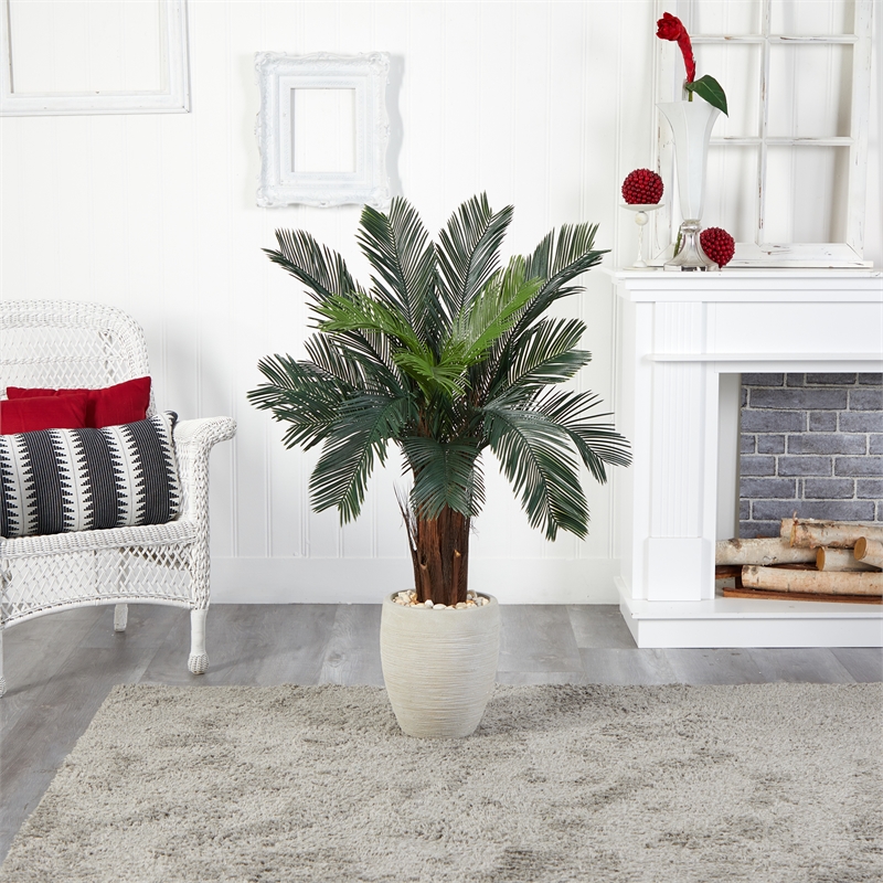 Nearly Natural 4.5ft Cycas Artificial Tree in Oval Planter UV Resistant