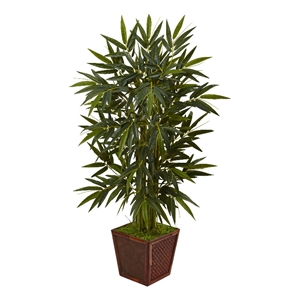 Nearly Natural 4ft Bamboo Artificial Tree in Bamboo Square in Green