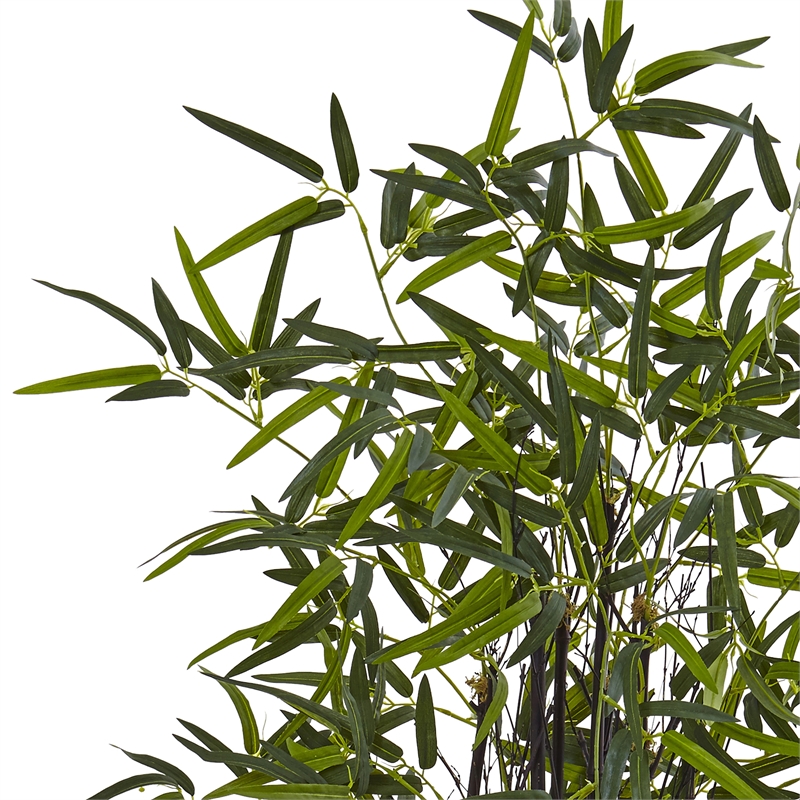 Nearly Natural 5ft Black Bamboo Artificial Tree in White Oval Planter in Green