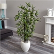 Nearly Natural 5ft Black Bamboo Artificial Tree in White Oval Planter in Green