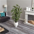 Nearly Natural 5ft Black Bamboo Artificial Tree in White Oval Planter in Green