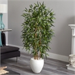 Nearly Natural 5ft Bamboo Artificial Tree in Oval White Planter in Green