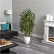 Nearly Natural 5ft Bamboo Artificial Tree in Oval White Planter in Green