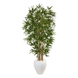 Nearly Natural 5ft Bamboo Artificial Tree in Oval White Planter in Green
