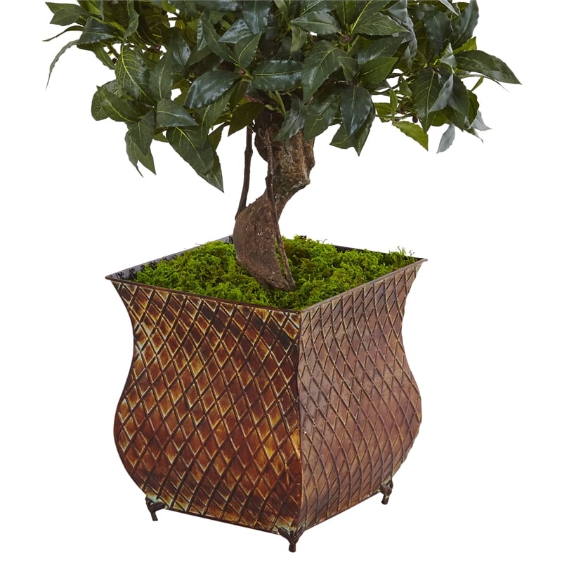 Nearly Natural 4.5ft Sweet Bay Double Topiary Artificial Tree in Metal Planter
