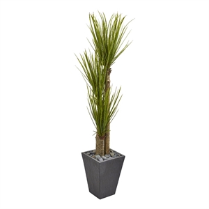 Nearly Natural 5.5ft Triple Stalk Yucca Artificial Plant in Slate Planter