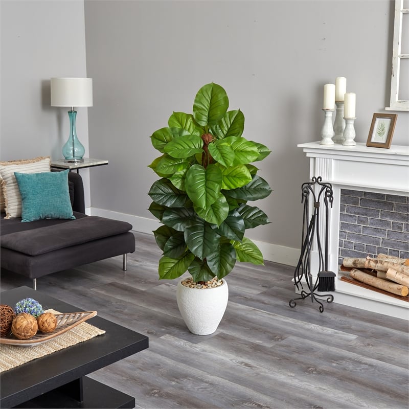 Nearly Natural 5ft Large Leaf Philodendron ArtificialPlant in White Oval Planter