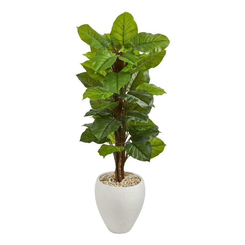 Nearly Natural 5ft Large Leaf Philodendron ArtificialPlant in White Oval Planter