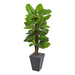 Nearly Natural 5ft Large Leaf Philodendron Artificial Plant in Slate Planter