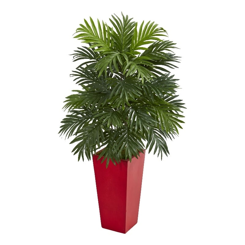 Nearly Natural Areca Palm Artificial Plant in Red Planter in Green