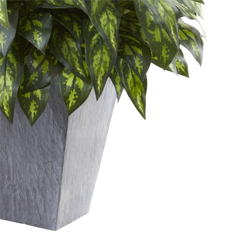 Nearly Natural Silver King with Slate Planter in Green