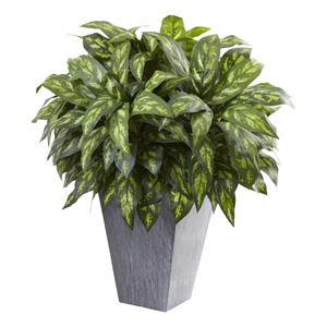 Nearly Natural Silver King with Slate Planter in Green