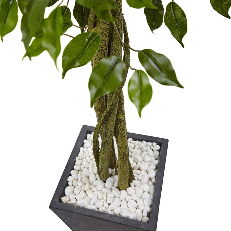 Nearly Natural 6.5ft Ficus UV Resistant Artificial Tree w/ Slate Planter