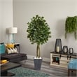 Nearly Natural 6.5ft Ficus UV Resistant Artificial Tree w/ Slate Planter