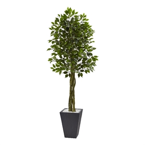 Nearly Natural 6.5ft Ficus UV Resistant Artificial Tree w/ Slate Planter