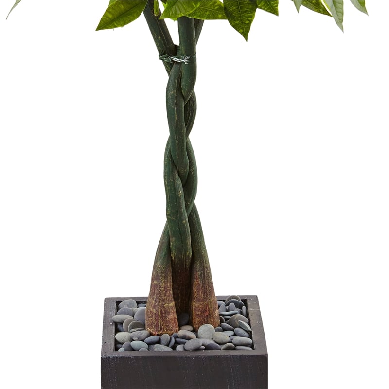 Nearly Natural 5ft Money Artificial Tree in Black Square Planter in Green