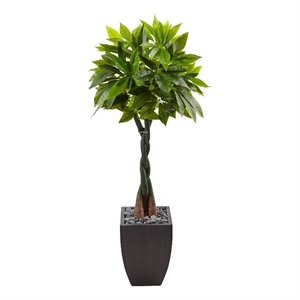 Nearly Natural 5ft Money Artificial Tree in Black Square Planter in Green