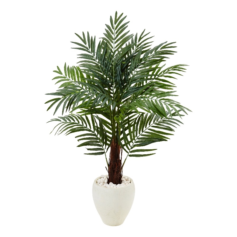 Nearly Natural 4.5ft Areca Palm Artificial Tree in White Oval Planter in Green