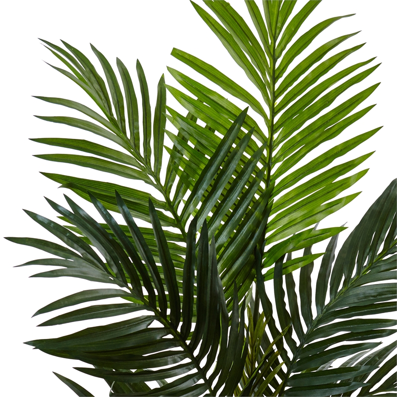 Nearly Natural 4.5ft Kentia Palm Artificial Tree in White Oval Planter in Green