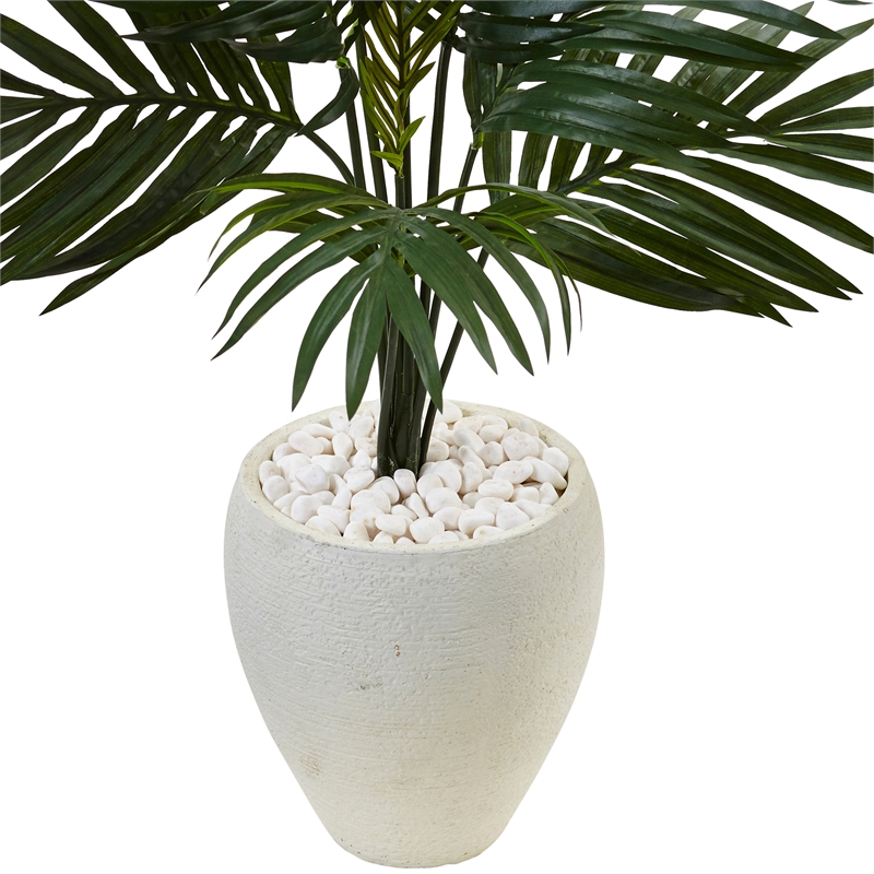 Nearly Natural 4.5ft Kentia Palm Artificial Tree in White Oval Planter in Green