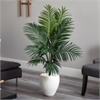 Nearly Natural 4.5ft Kentia Palm Artificial Tree in White Oval Planter in Green