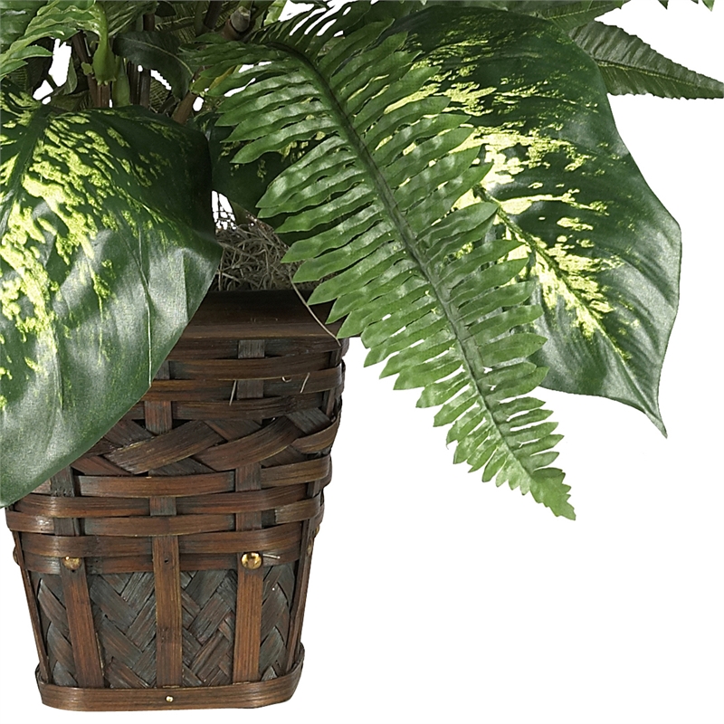 Nearly Natural Mixed Greens Zebra with Wicker Silk Plant in Green