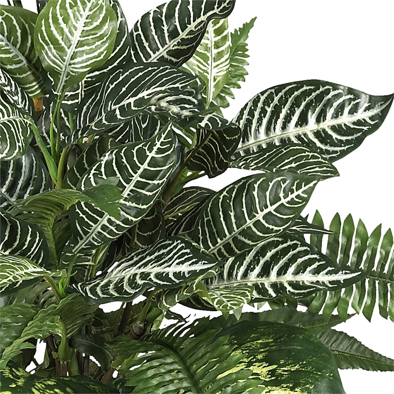 Nearly Natural Mixed Greens Zebra with Wicker Silk Plant in Green