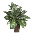Nearly Natural Mixed Greens Zebra with Wicker Silk Plant in Green
