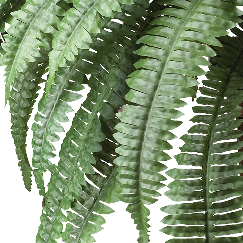 Nearly Natural Boston Fern with Wood Vase Silk Plant in Green